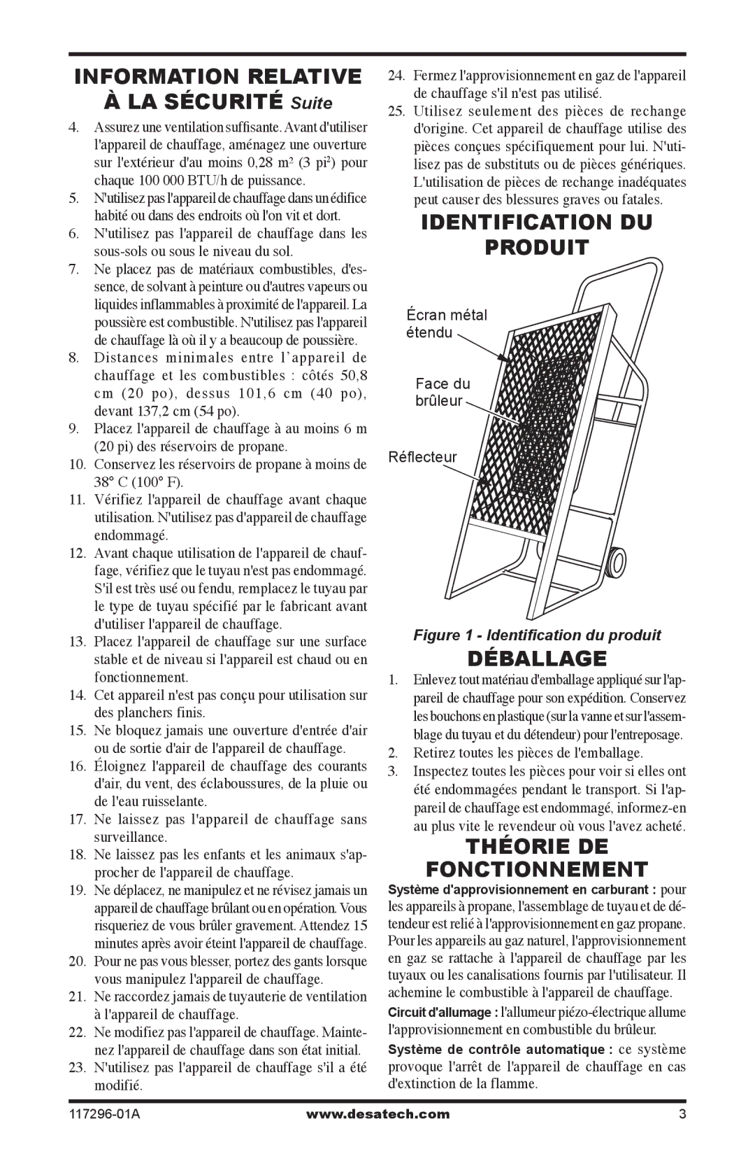 Desa 35-R owner manual Information Relative, Identification DU Produit, Déballage, Théorie DE Fonctionnement 