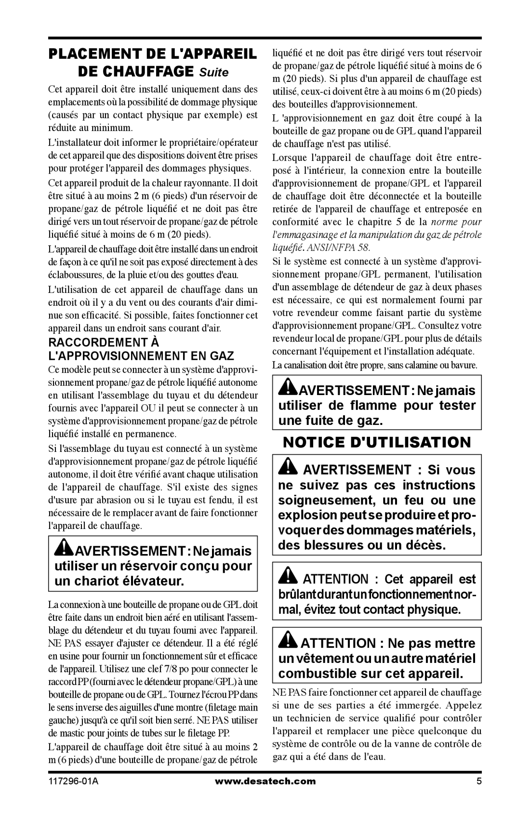 Desa 35-R owner manual DE Chauffage Suite, Raccordement À Lapprovisionnement EN GAZ 