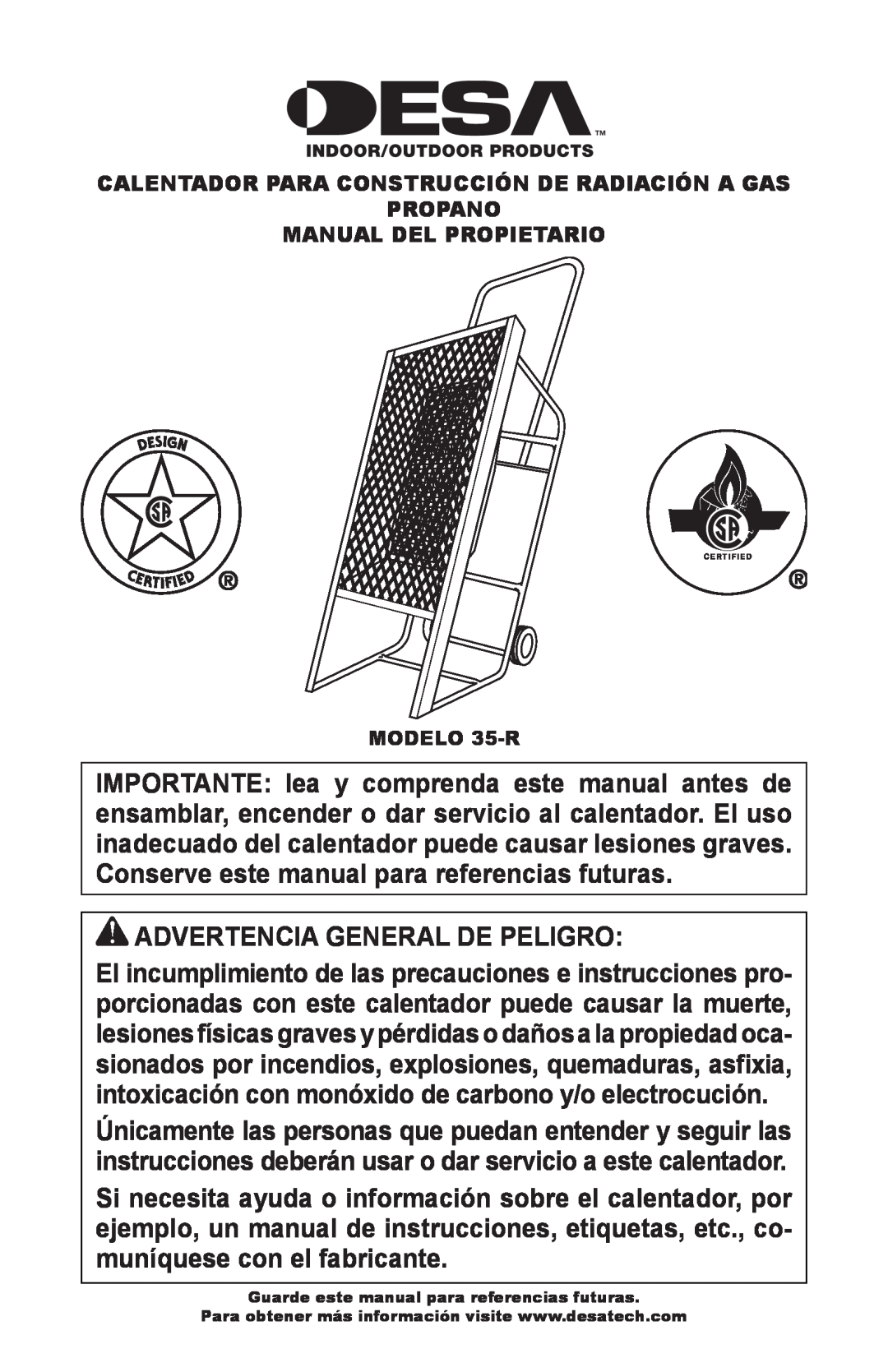Desa 35-R owner manual Advertencia General De Peligro 