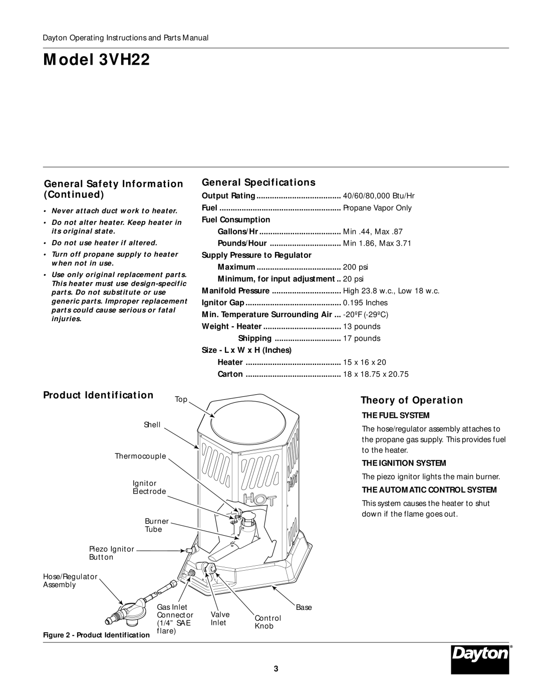 Desa 3VH22 instruction manual General Specifications, Product Identification, Theory of Operation 