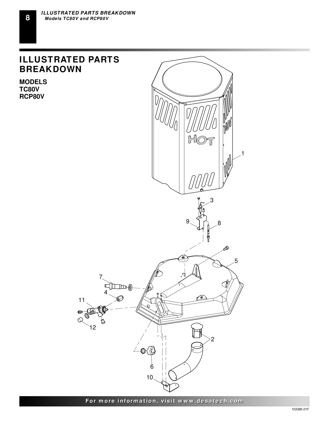 Desa 60, 40 owner manual Illustrated Parts Breakdown, Models TC80V RCP80V 