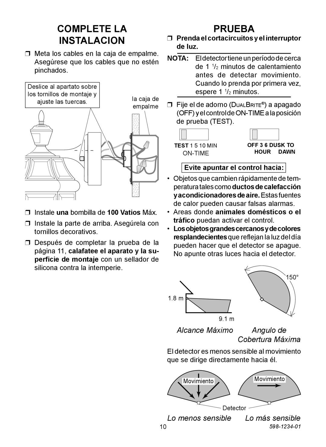 Desa 4291 warranty Complete LA Instalacion, Prueba, Alcance Máximo Angulo de 