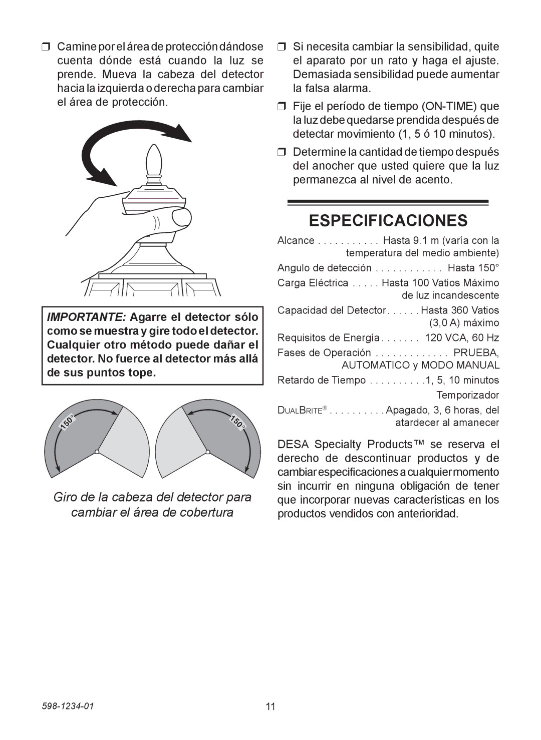 Desa 4291 warranty Especificaciones 