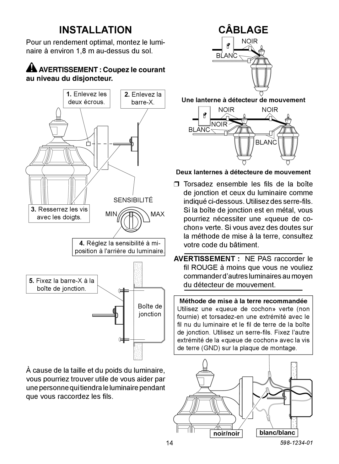 Desa 4291 warranty Câblage, Avertissement Coupez le courant au niveau du disjoncteur 