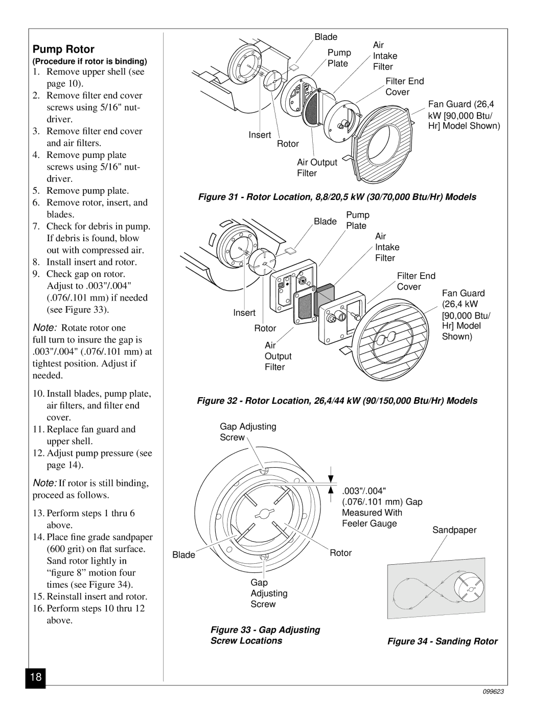 Desa 5 (70, 44 kW (150, 8 (30, 4 (90, 20, 26, 000 Btu/Hr) owner manual Pump Rotor, Remove rotor, insert 