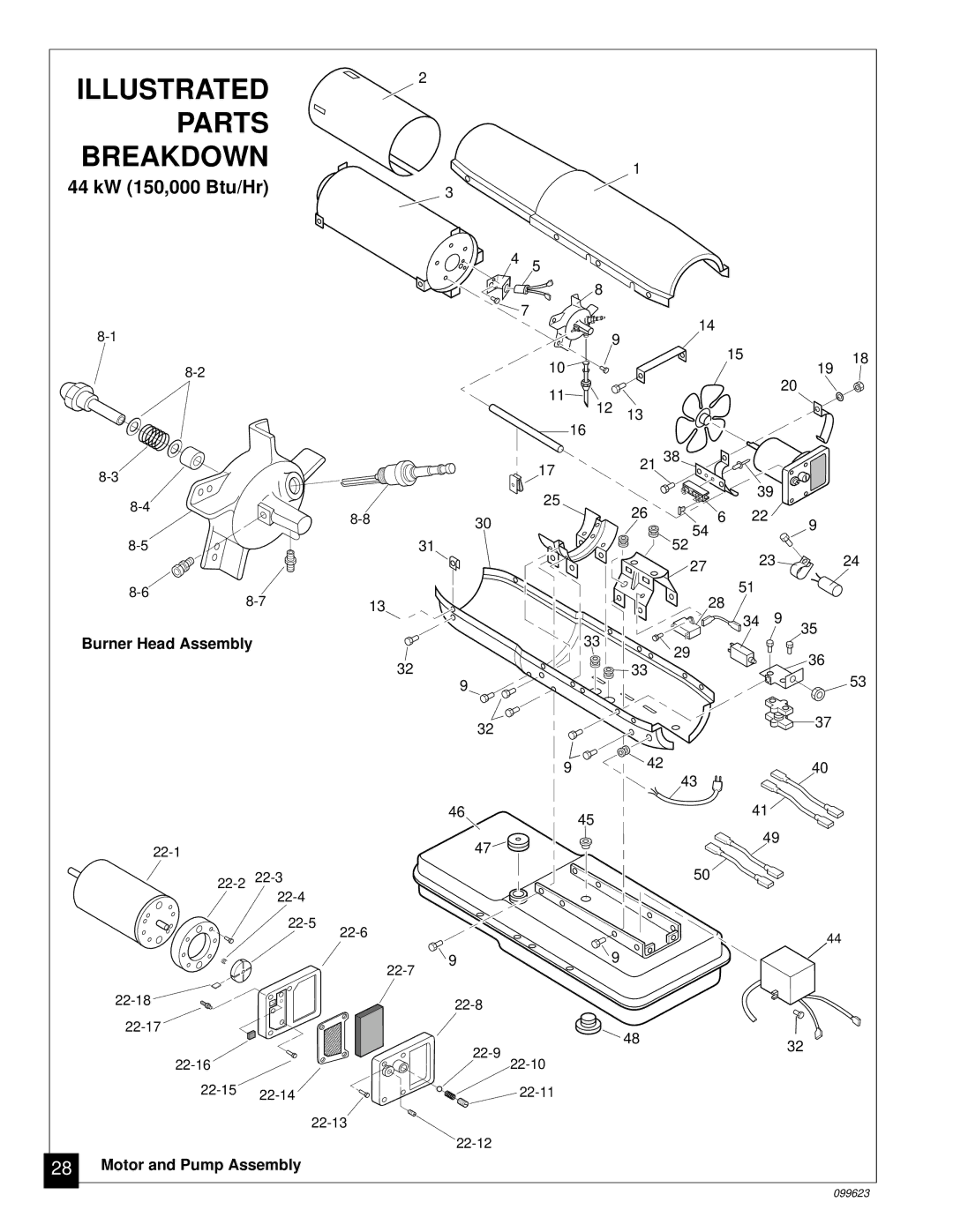 Desa 4 (90, 44 kW (150, 8 (30, 5 (70, 20, 26, 000 Btu/Hr) owner manual Illustrated Parts Breakdown, 44 kW 150,000 Btu/Hr 