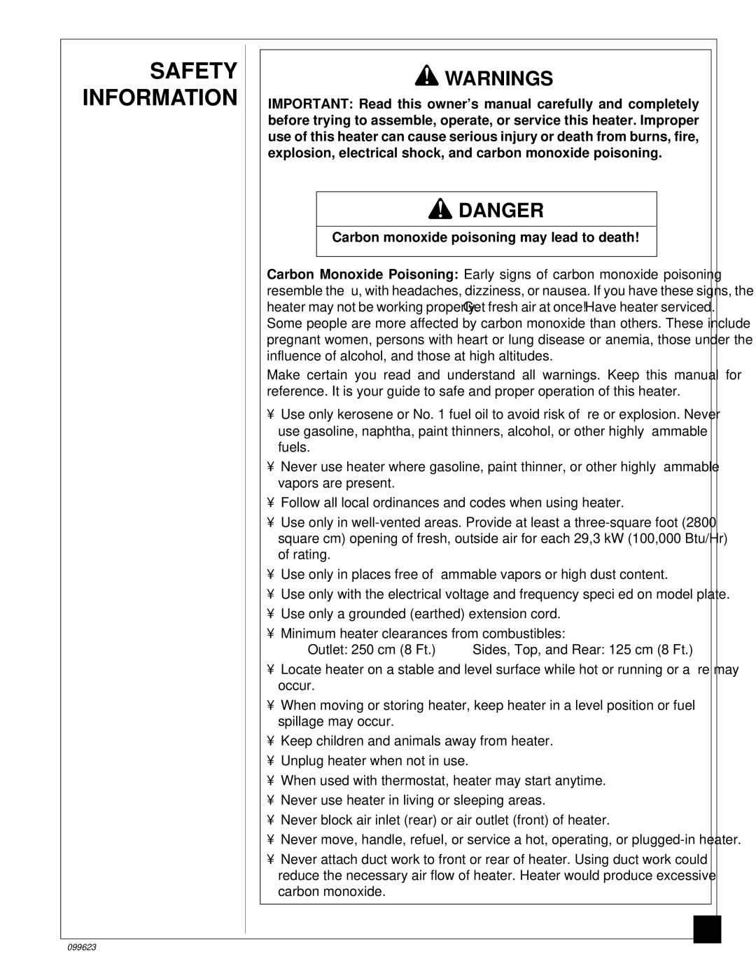 Desa 44 kW (150, 8 (30, 5 (70, 4 (90, 20, 26, 000 Btu/Hr) Safety Information, Carbon monoxide poisoning may lead to death 