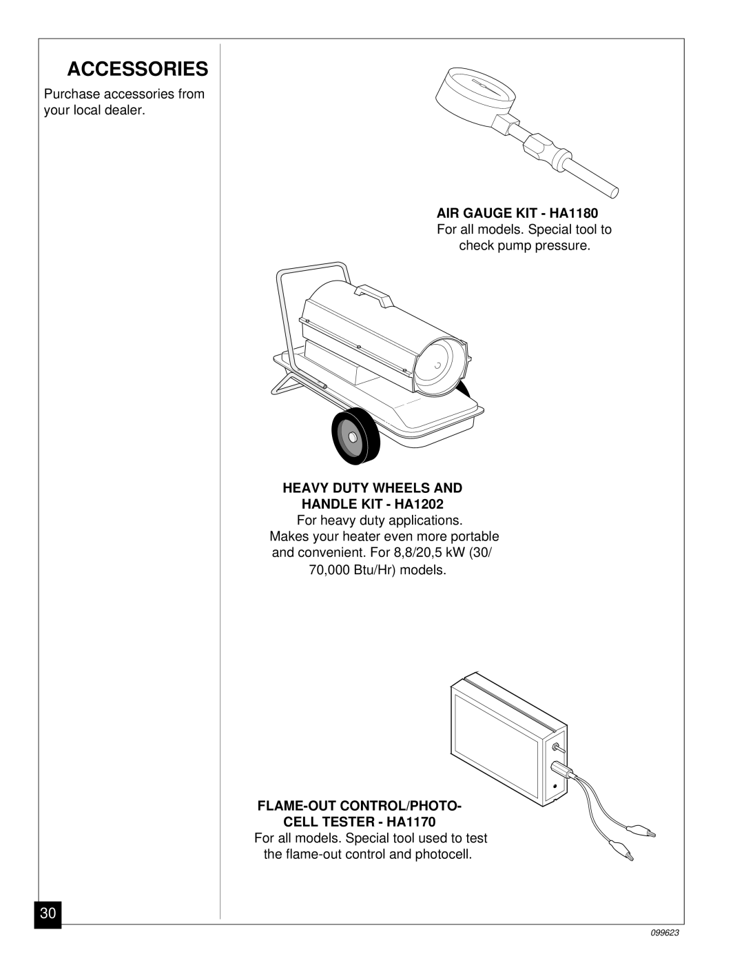 Desa 26, 44 kW (150, 8 (30, 5 (70, 4 (90, 20, 000 Btu/Hr) owner manual Accessories 