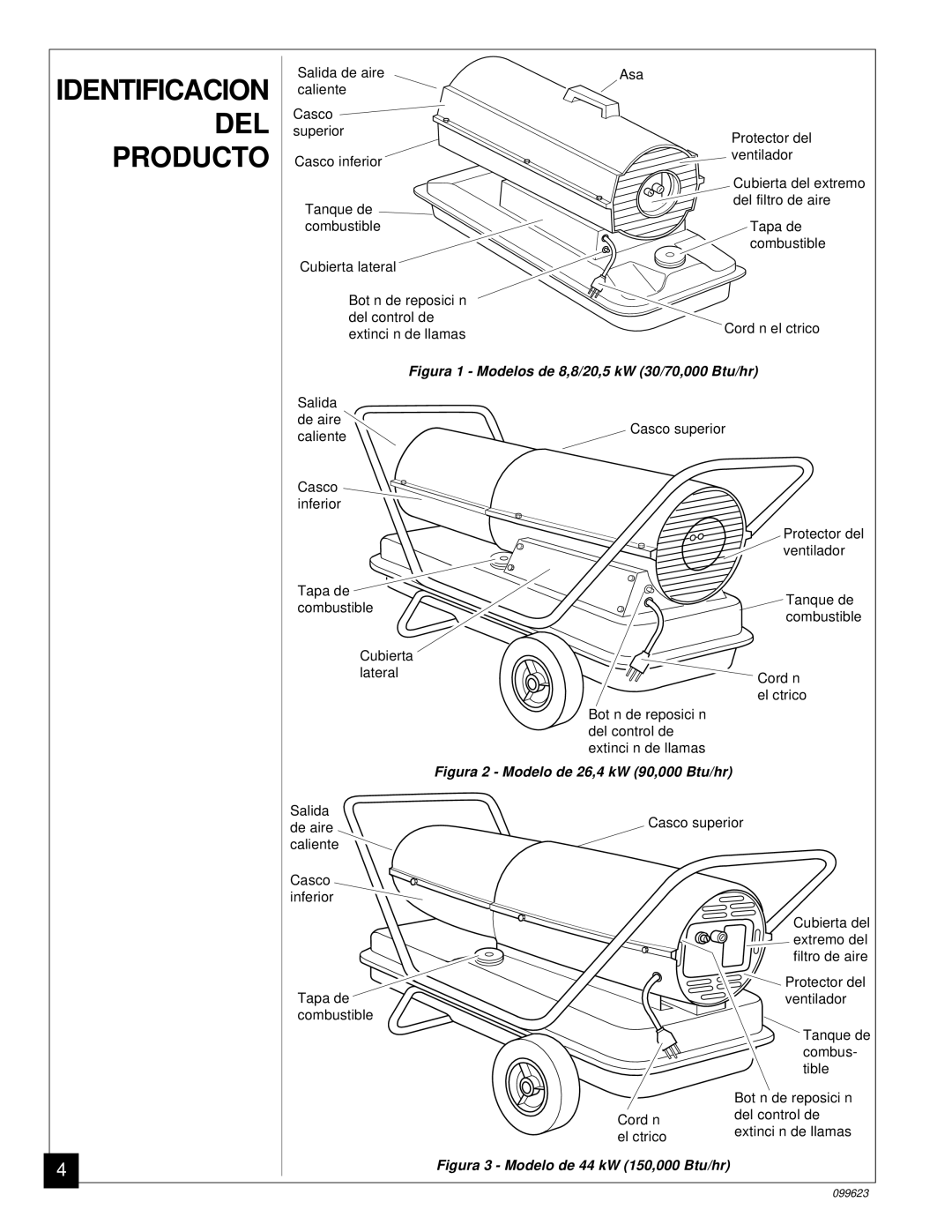 Desa 4 (90, 44 kW (150, 8 (30, 5 (70, 20, 26, 000 Btu/Hr) owner manual Identificacion DEL Producto 