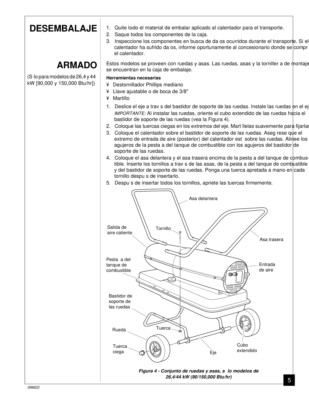 Desa 20, 44 kW (150, 8 (30, 5 (70, 4 (90, 26, 000 Btu/Hr) owner manual Desembalaje Armado 