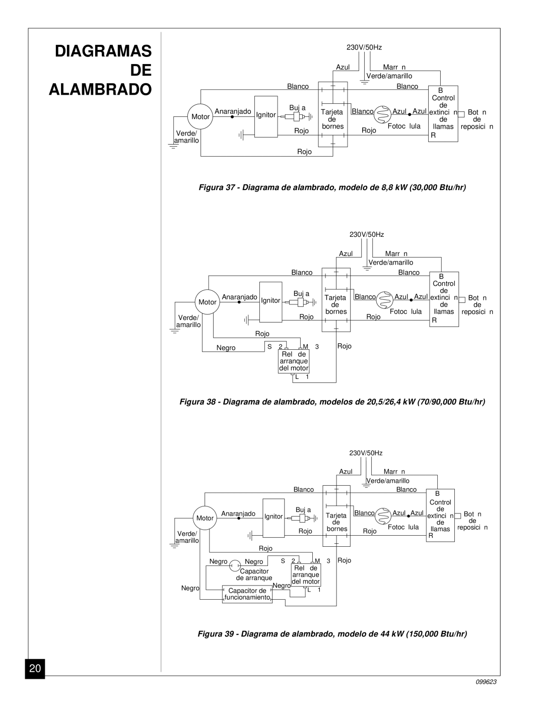 Desa 4 (90, 44 kW (150, 8 (30, 5 (70, 20, 26, 000 Btu/Hr) owner manual Diagramas DE Alambrado, Amarillo Rojo 