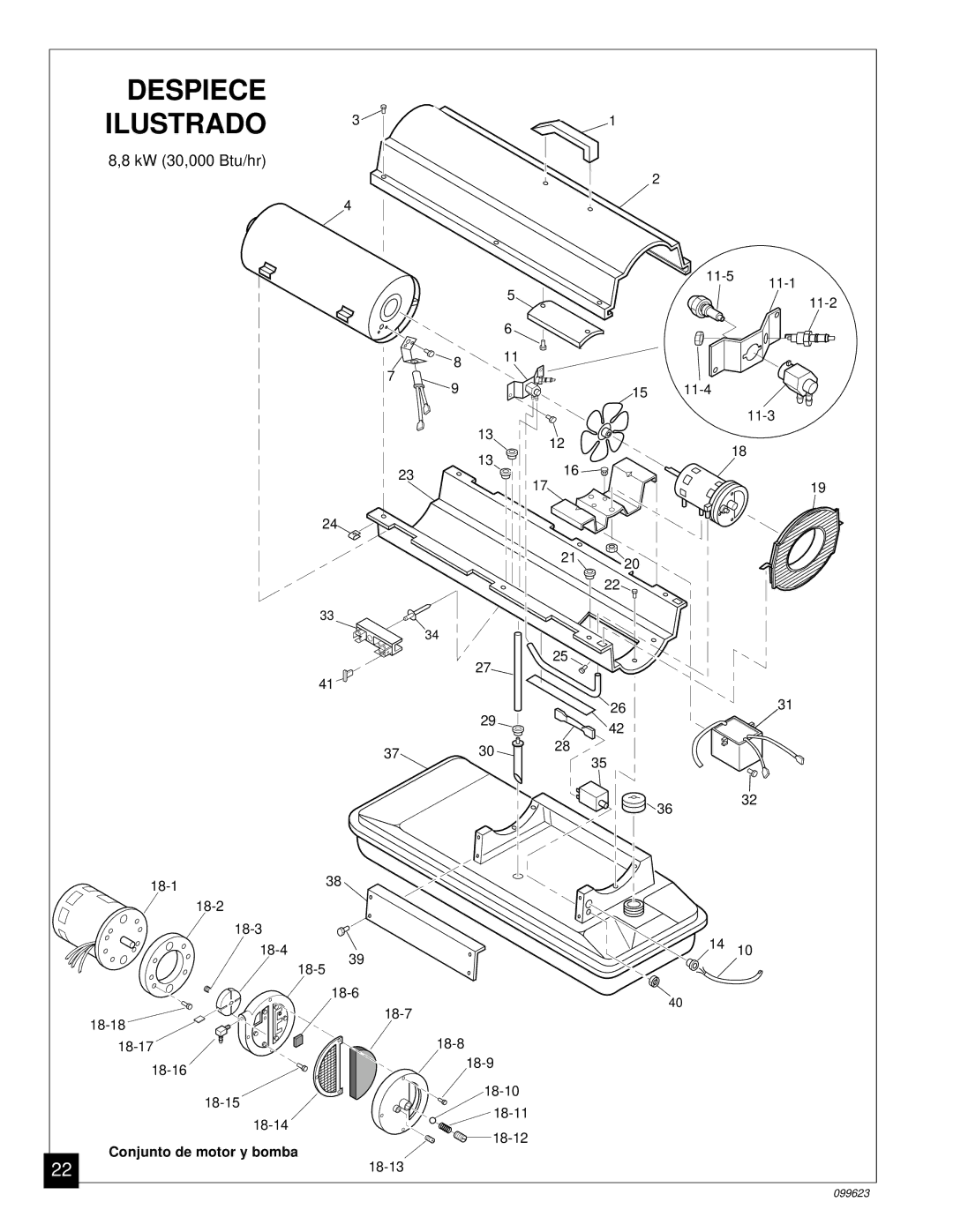 Desa 26, 44 kW (150, 8 (30, 5 (70, 4 (90, 20, 000 Btu/Hr) owner manual Despiece Ilustrado, KW 30,000 Btu/hr 