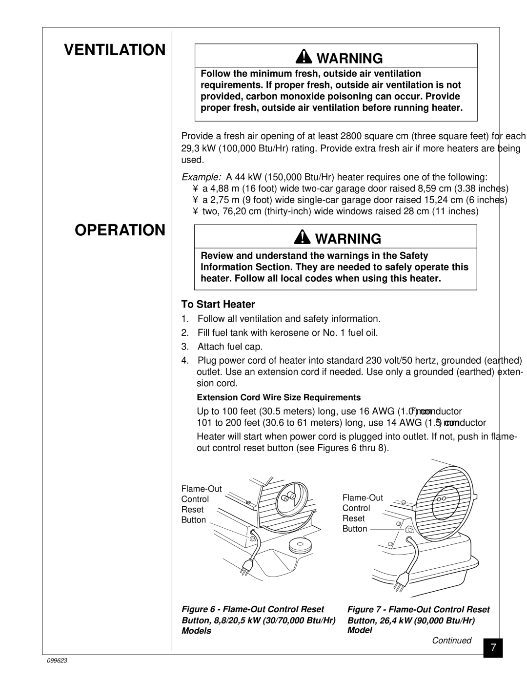 Desa 000 Btu/Hr), 44 kW (150, 8 (30, 5 (70, 4 (90, 20, 26 owner manual Ventilation Operation, To Start Heater 