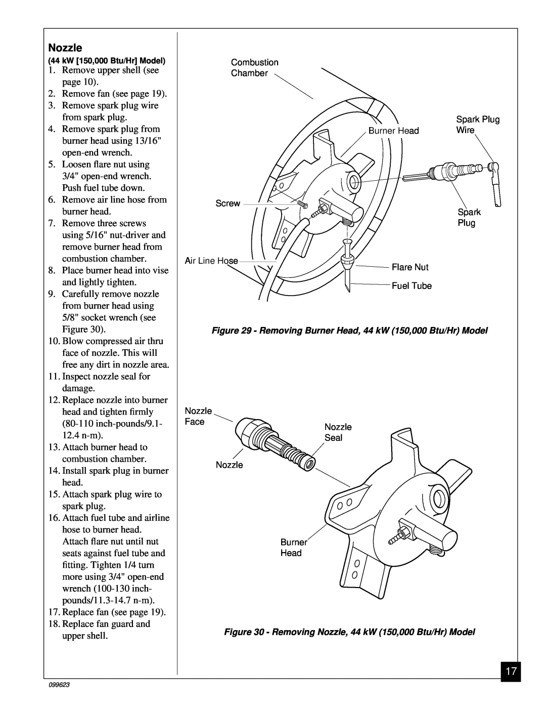 Desa 8 (30, 44 kW (150, 5 (70, 4 (90, 20, 26, 000 Btu/Hr) owner manual Nozzle, Remove upper shell see page 
