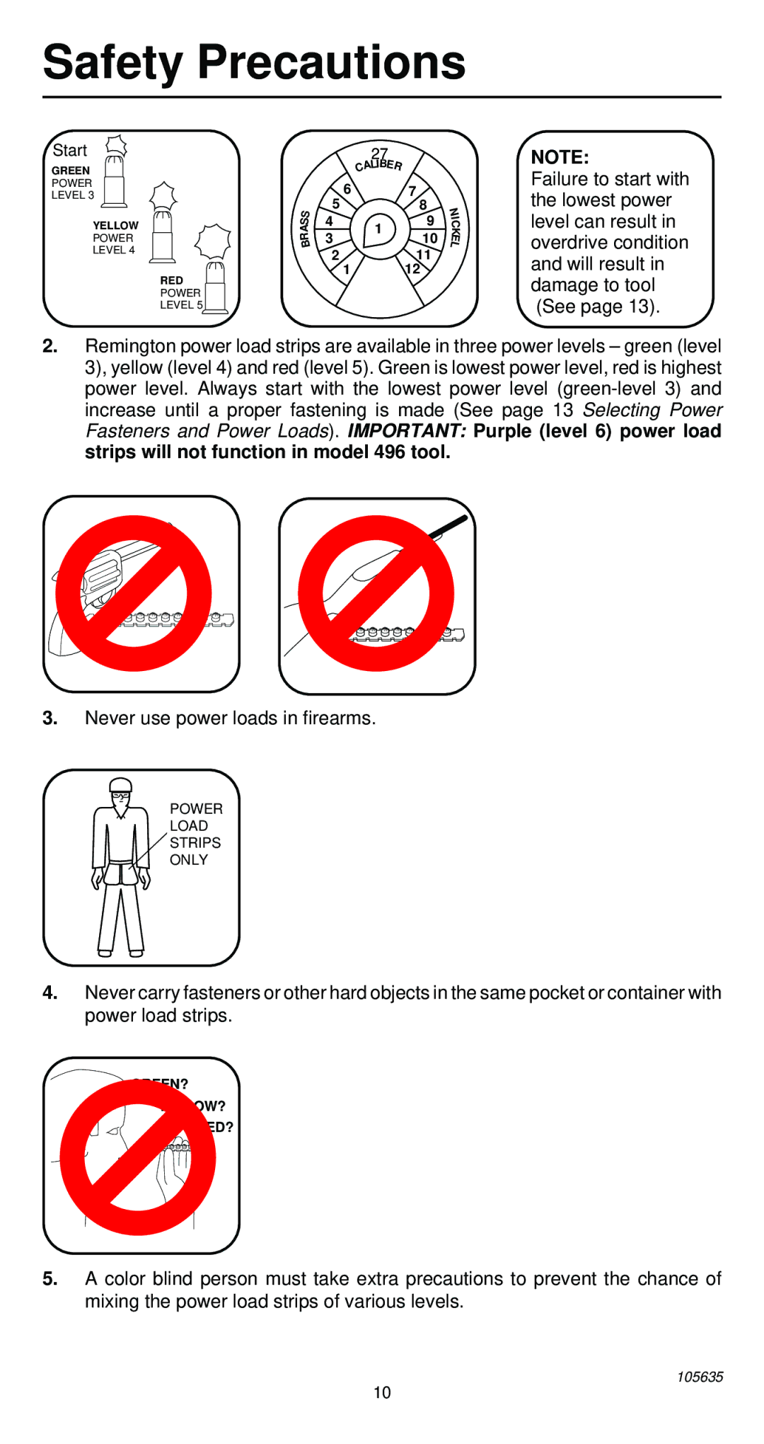 Desa 496 operating instructions Never use power loads in firearms 