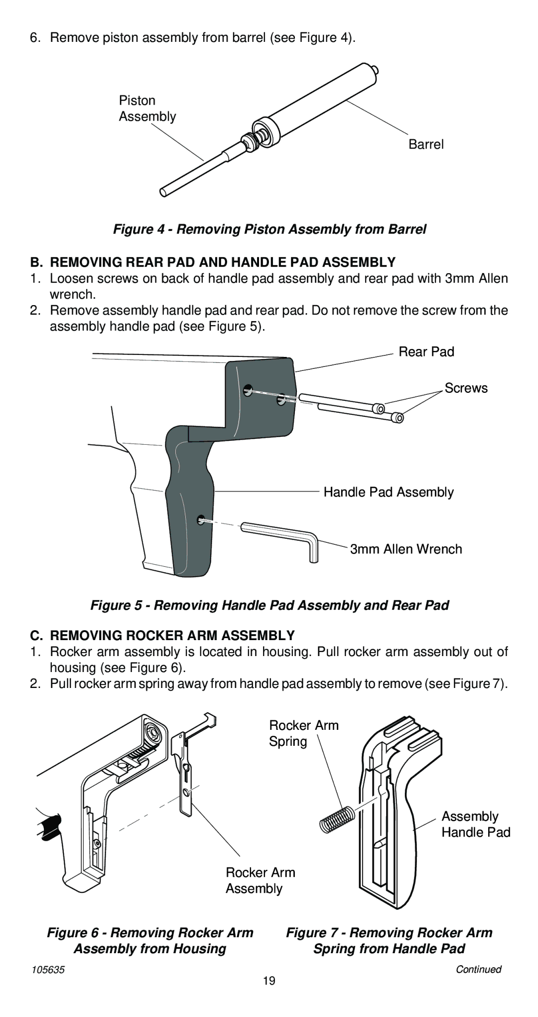 Desa 496 operating instructions Removing Rear PAD and Handle PAD Assembly, Removing Rocker ARM Assembly 