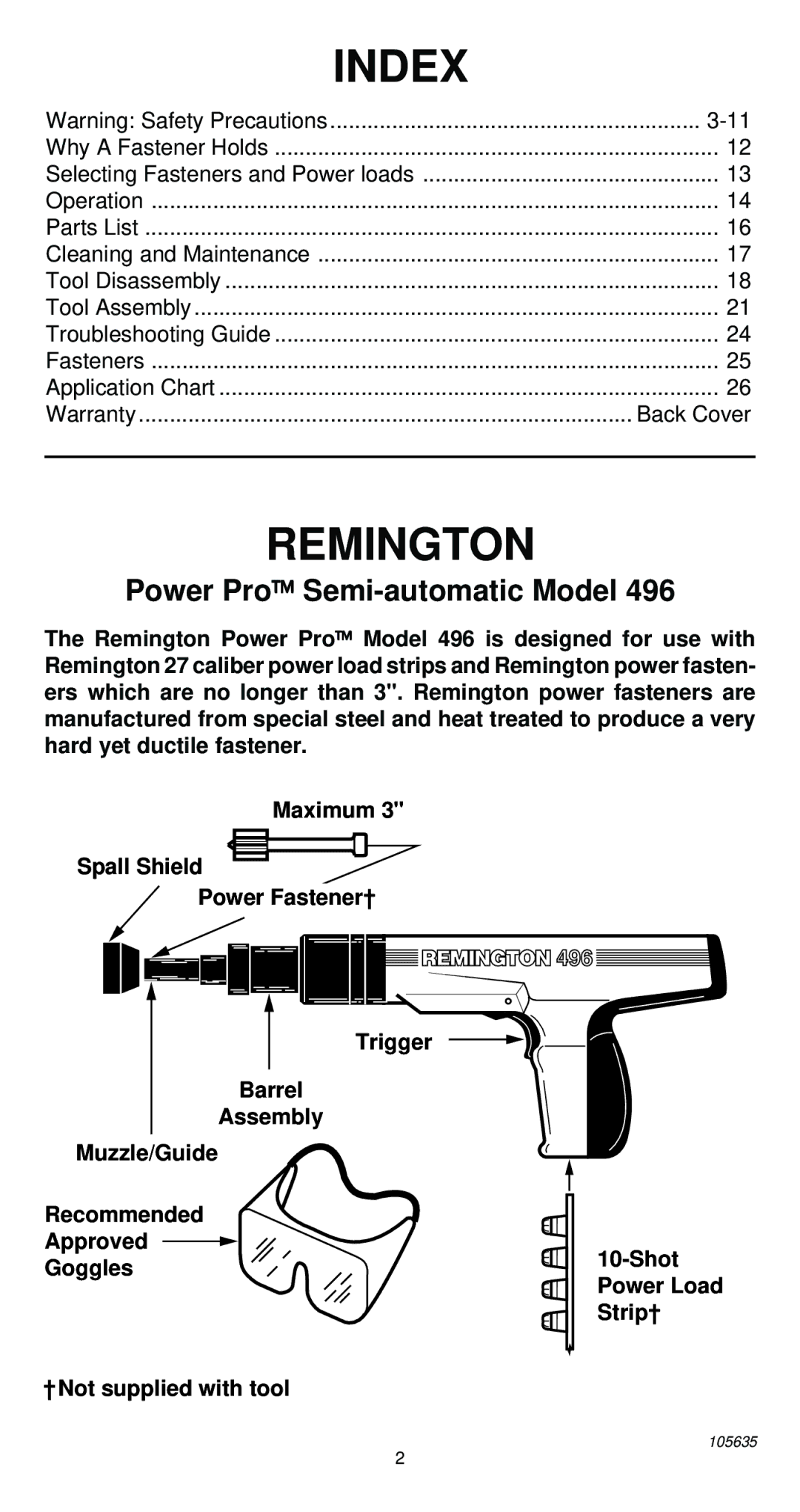 Desa 496 operating instructions Index 