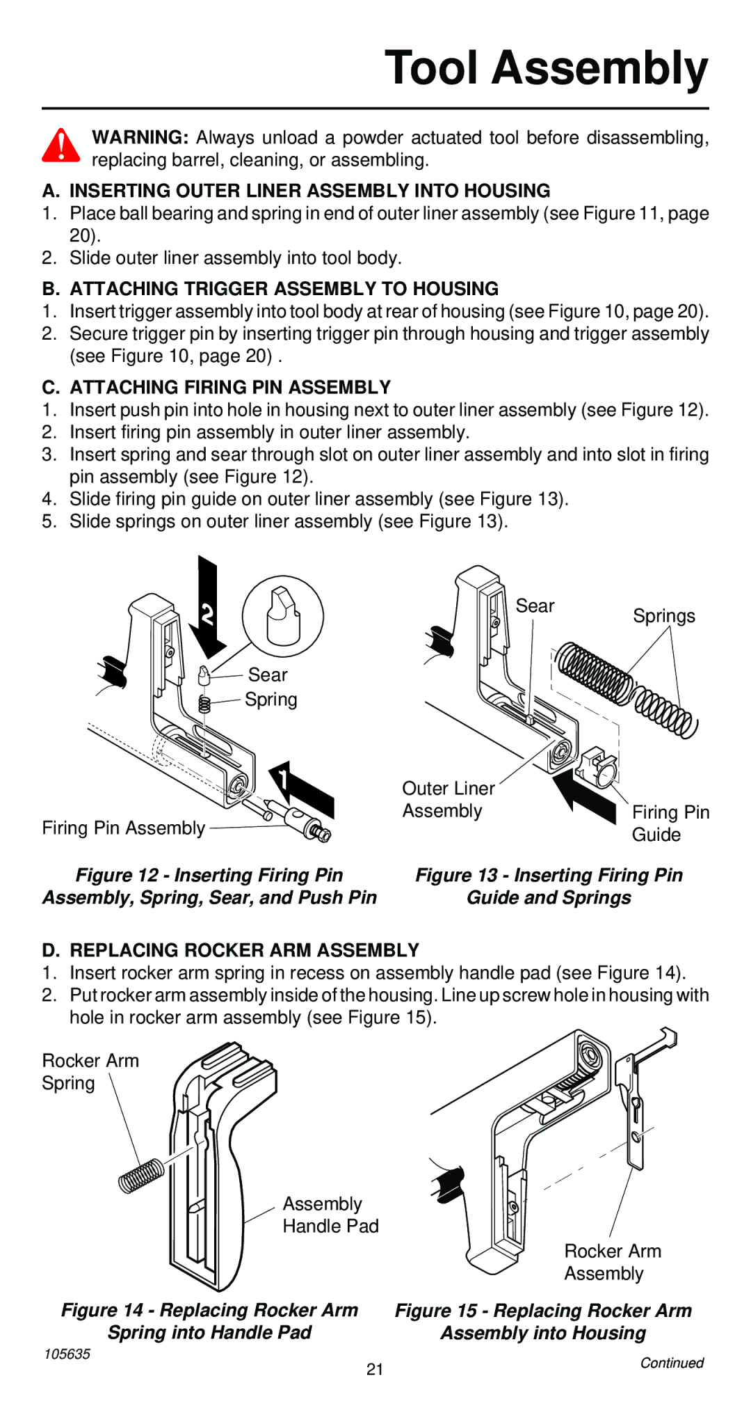 Desa 496 Tool Assembly, Inserting Outer Liner Assembly Into Housing, Attaching Trigger Assembly to Housing 