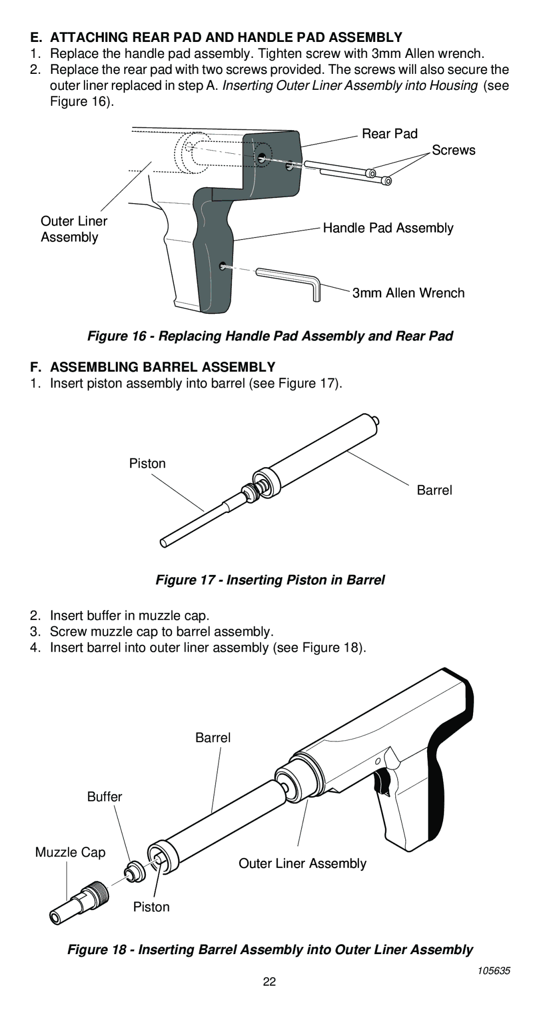 Desa 496 operating instructions Attaching Rear PAD and Handle PAD Assembly, Assembling Barrel Assembly 