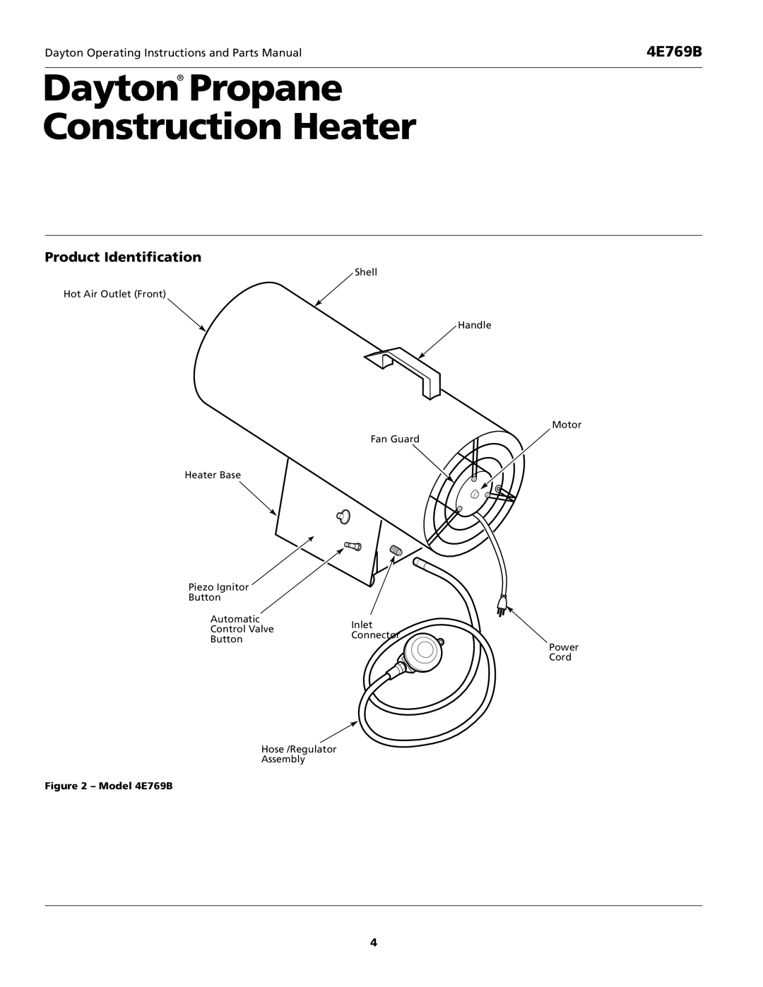 Desa operating instructions Product Identification, Model 4E769B 