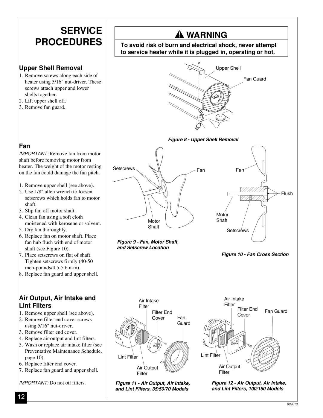 Desa 50 owner manual Service Procedures, Upper Shell Removal, Air Output, Air Intake, Lint Filters 