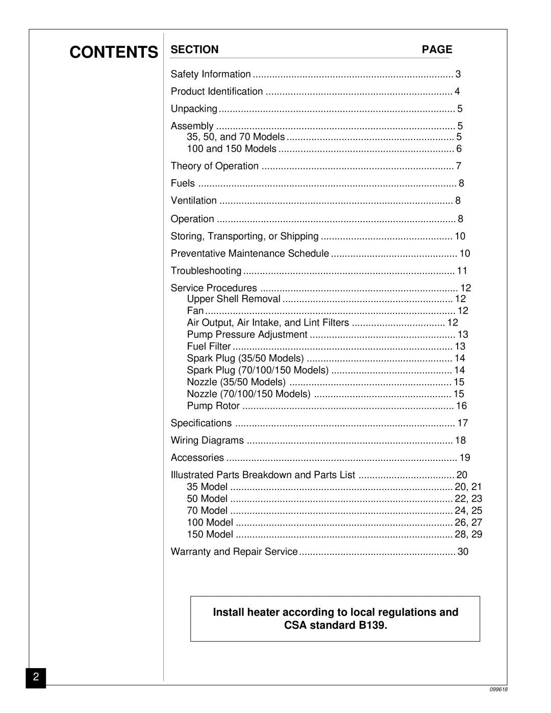 Desa 50 owner manual Contents 