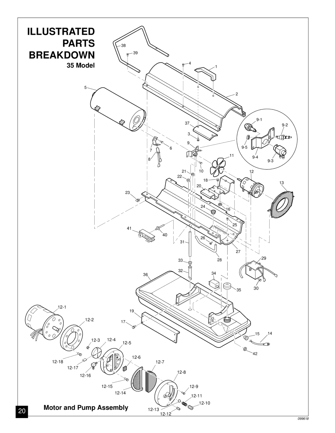 Desa 50 owner manual Illustrated Parts Breakdown, Model, Motor and Pump Assembly 