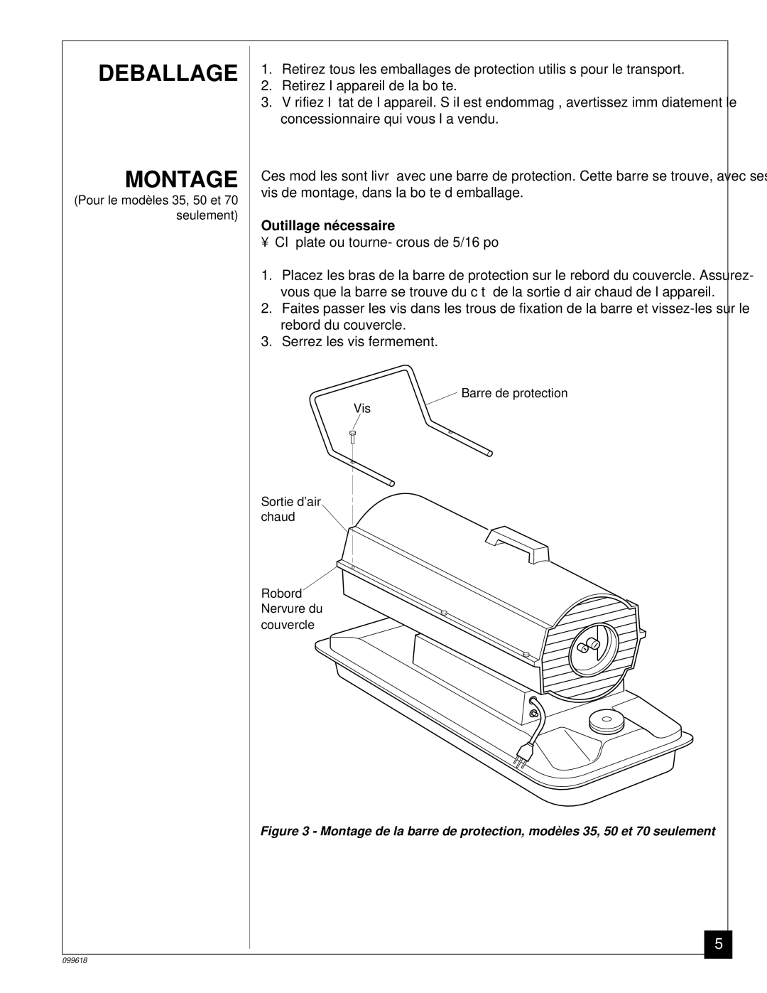 Desa 50 owner manual Deballage Montage, Outillage nécessaire 