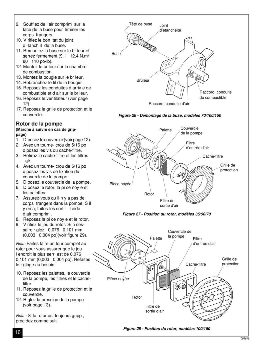 Desa 50 owner manual Rotor de la pompe, Filtre de 