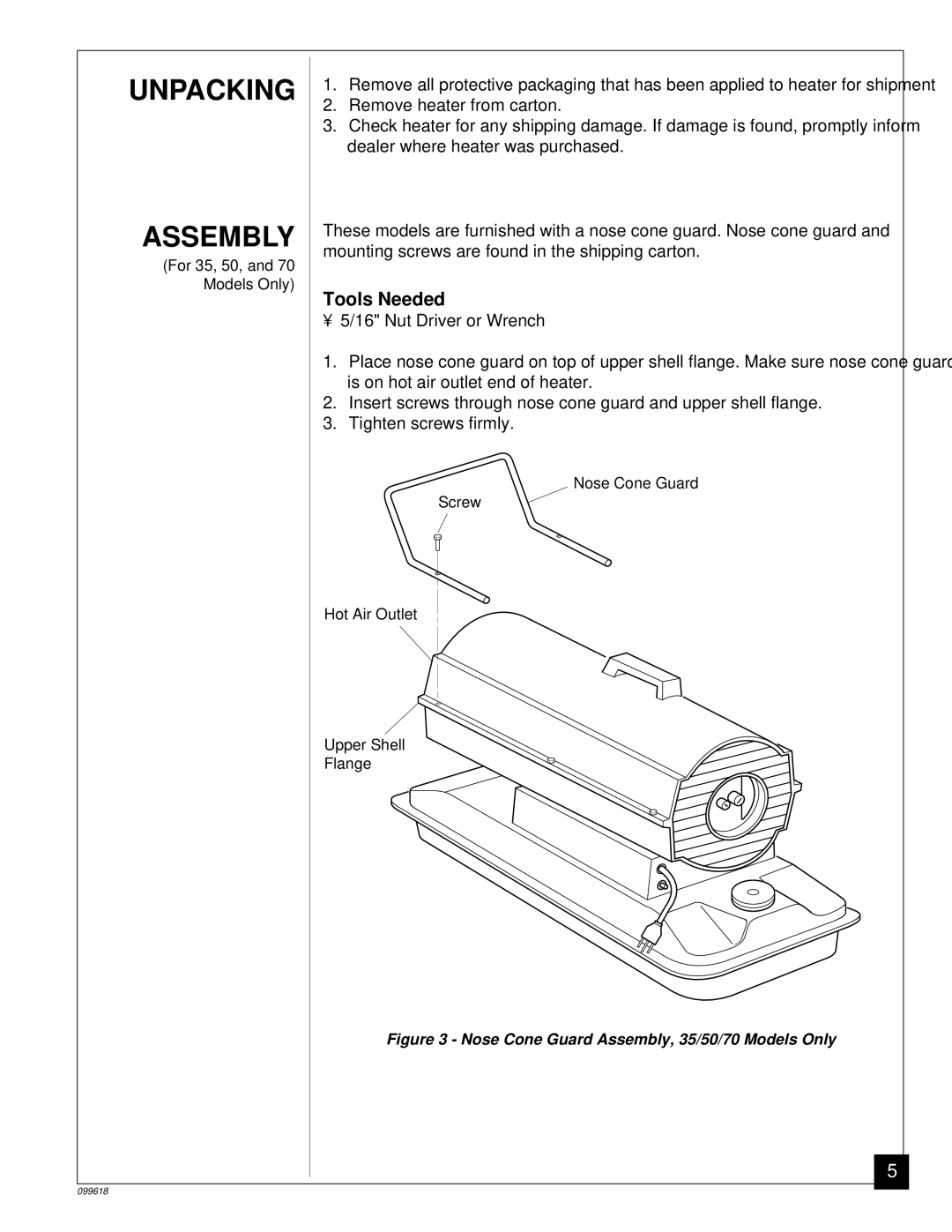 Desa 50 owner manual Unpacking Assembly, Tools Needed 