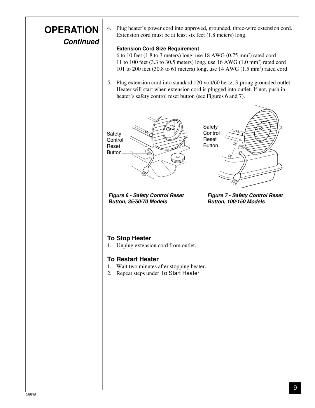 Desa 50 owner manual To Stop Heater, To Restart Heater 