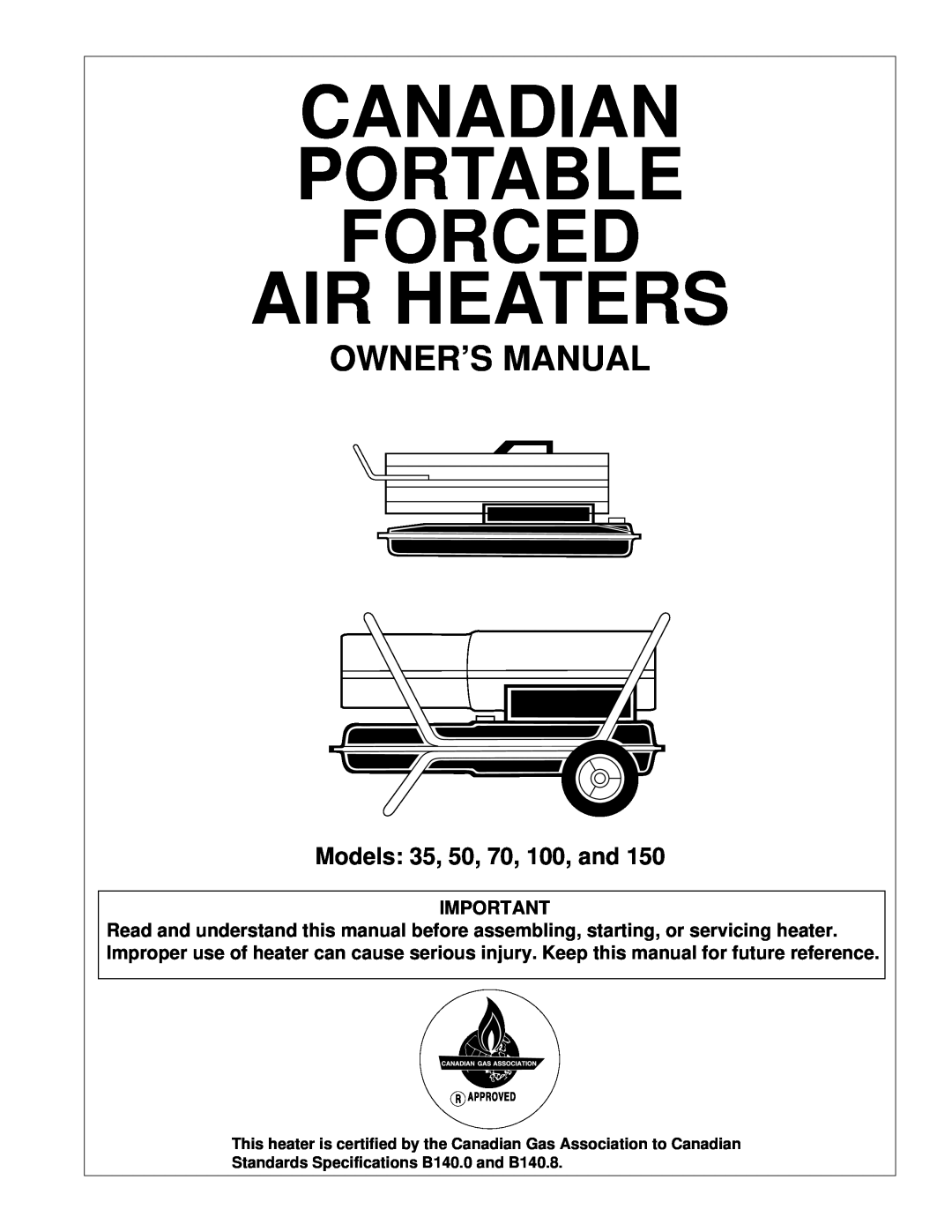 Desa owner manual Models 35, 50, 70, 100, and, Canadian Portable Forced Air Heaters, Side, PFA/PV 010A 