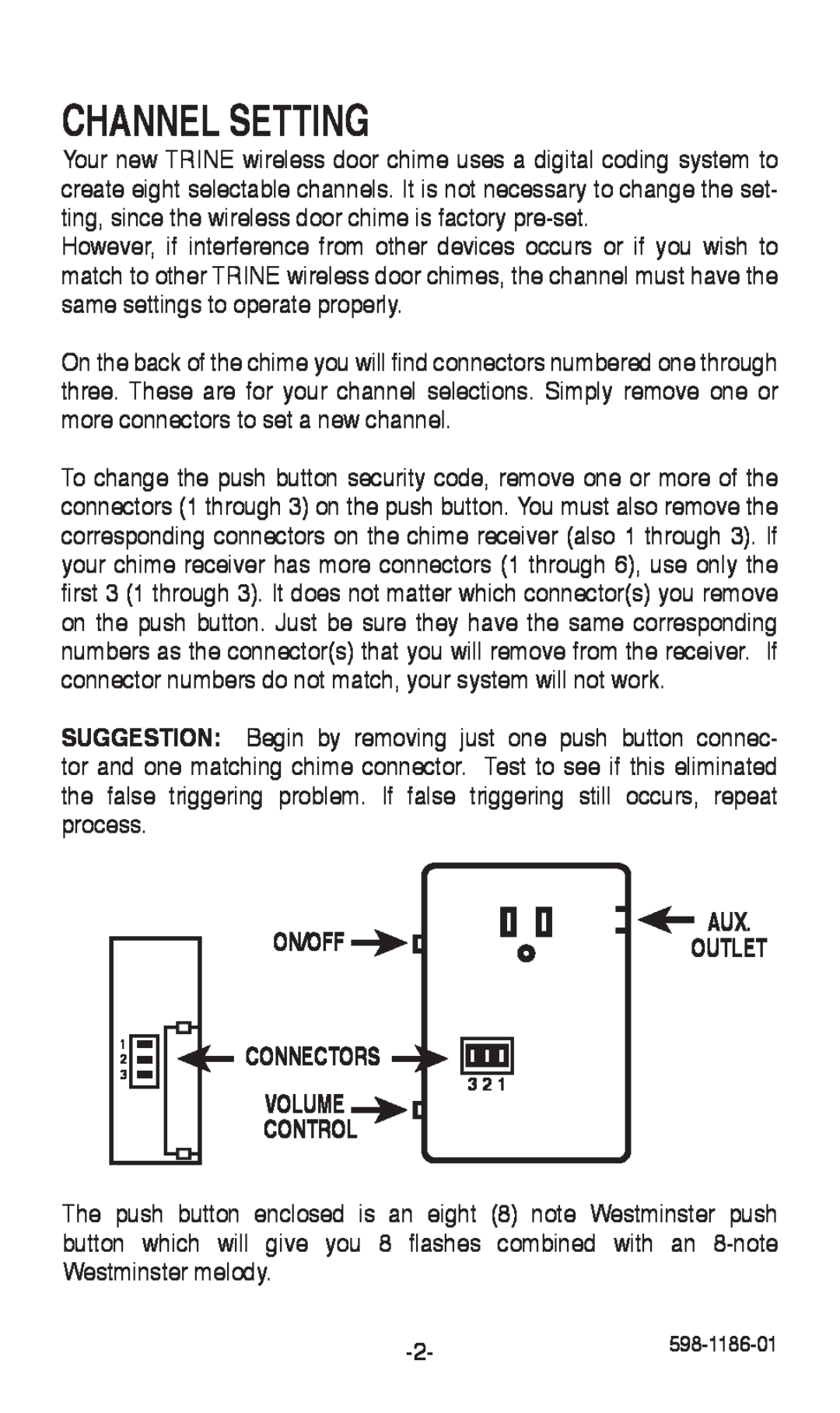 Desa 598-1186-01 installation instructions Channel Setting, On/Off, Connectors, Volume, Control 