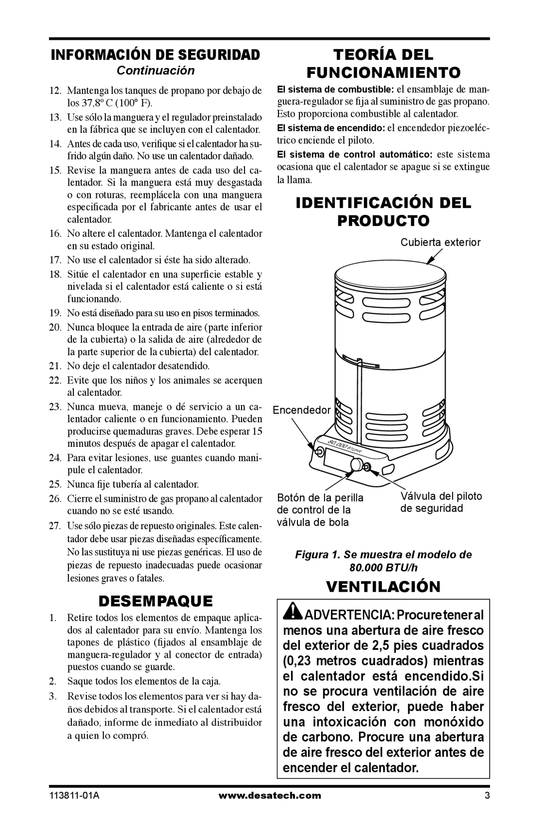 Desa 30-80 Desempaque, Teoría DEL Funcionamiento, Identificación DEL Producto, Saque todos los elementos de la caja 