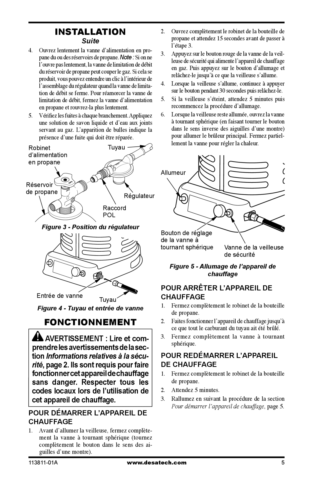 Desa 30-80, 75-200 owner manual Pour Arrêter L’APPAREIL DE, Pour Redémarrer L’APPAREIL DE Chauffage 