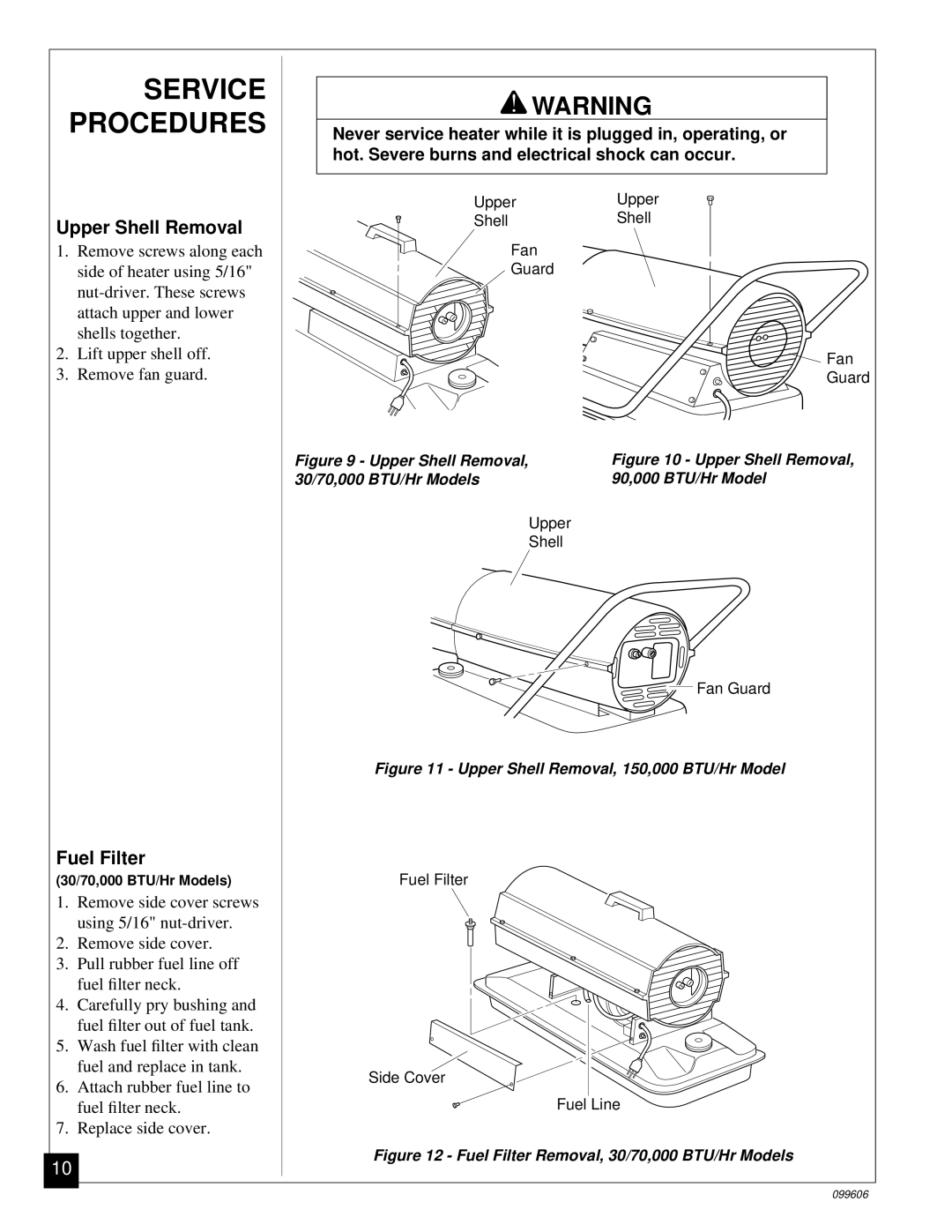 Desa 30, 90, 70 owner manual Service Procedures, Upper Shell Removal, Fuel Filter 