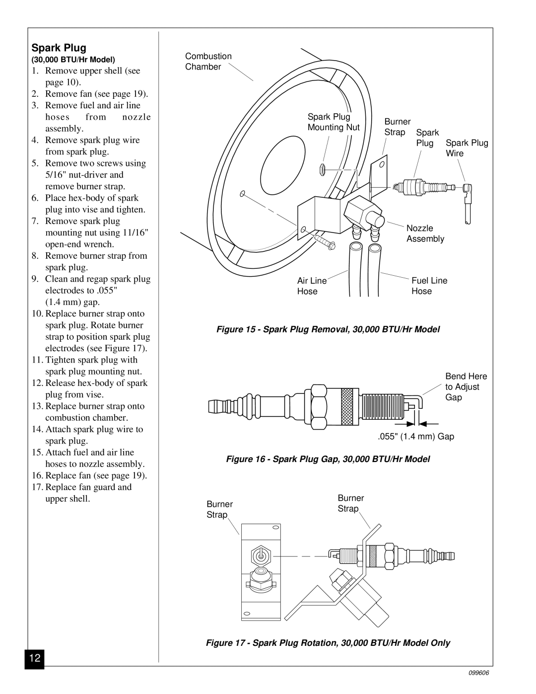 Desa 90, 70 owner manual Spark Plug Removal, 30,000 BTU/Hr Model 