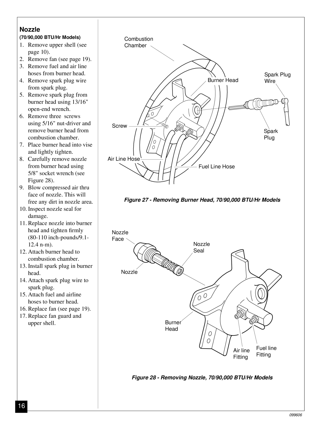 Desa 30 owner manual Removing Burner Head, 70/90,000 BTU/Hr Models 