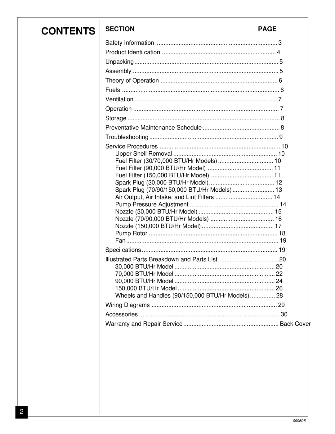 Desa 70, 90, 30 owner manual Contents 