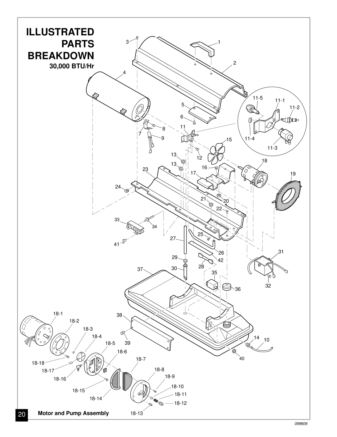 Desa 70, 90 owner manual Parts Breakdown, 30,000 BTU/Hr 