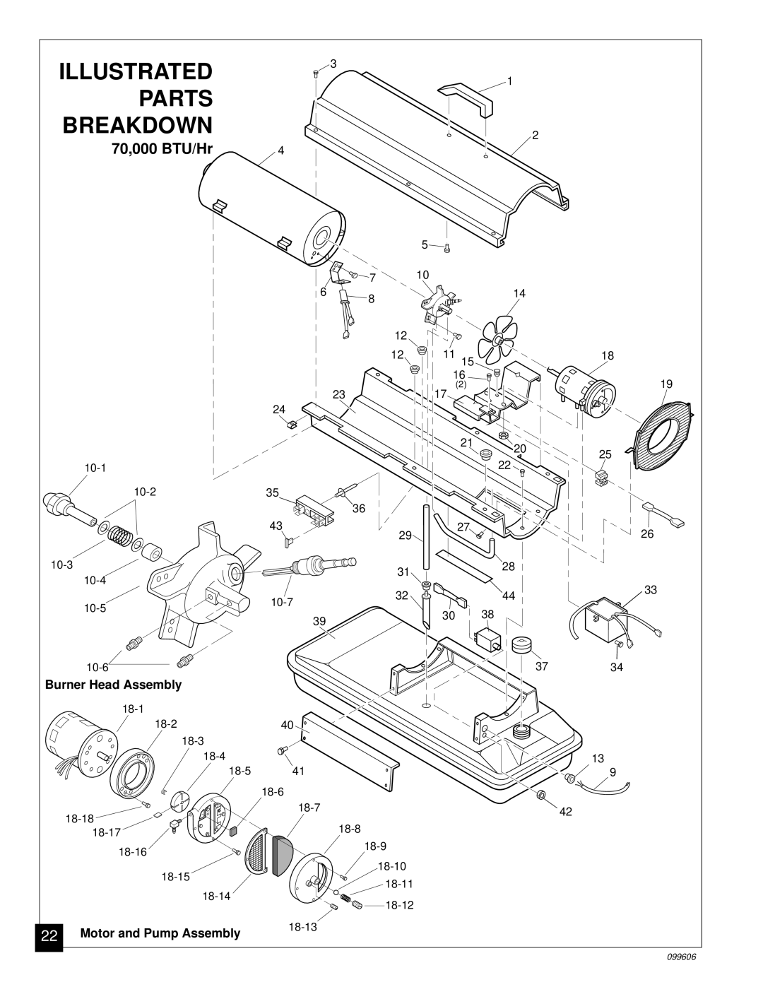 Desa 30, 90 owner manual 70,000 BTU/Hr, Burner Head Assembly 