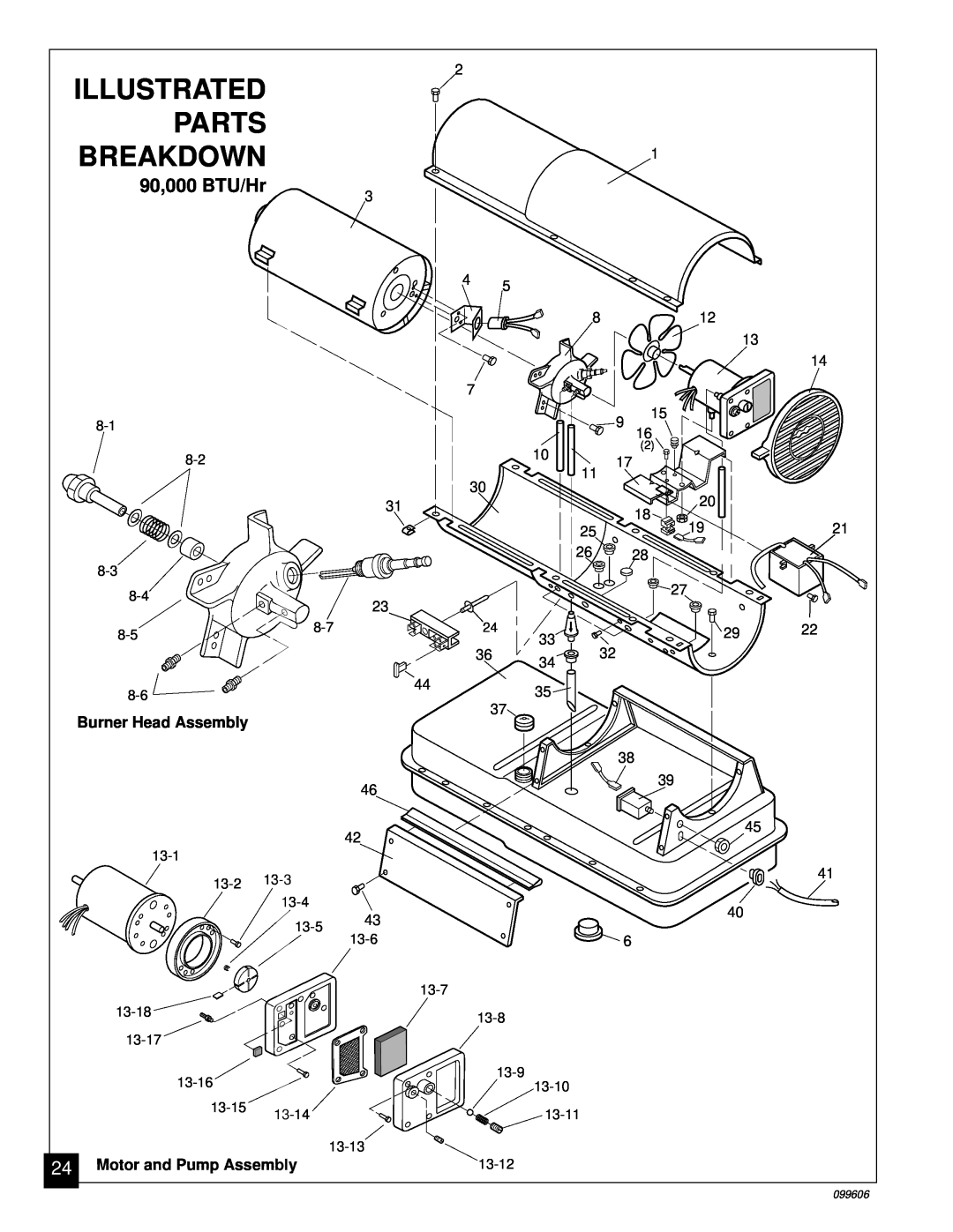 Desa 30, 70 owner manual 90,000 BTU/Hr, Parts, Breakdown, Illustrated, Burner Head Assembly 