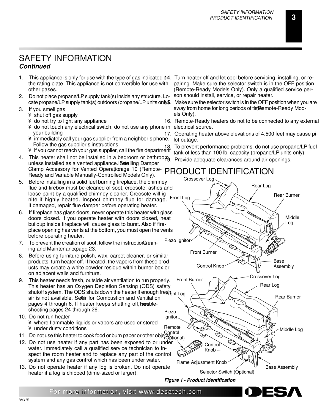 Desa A, C, B, A, B, C installation manual Product Identification, Other gases 