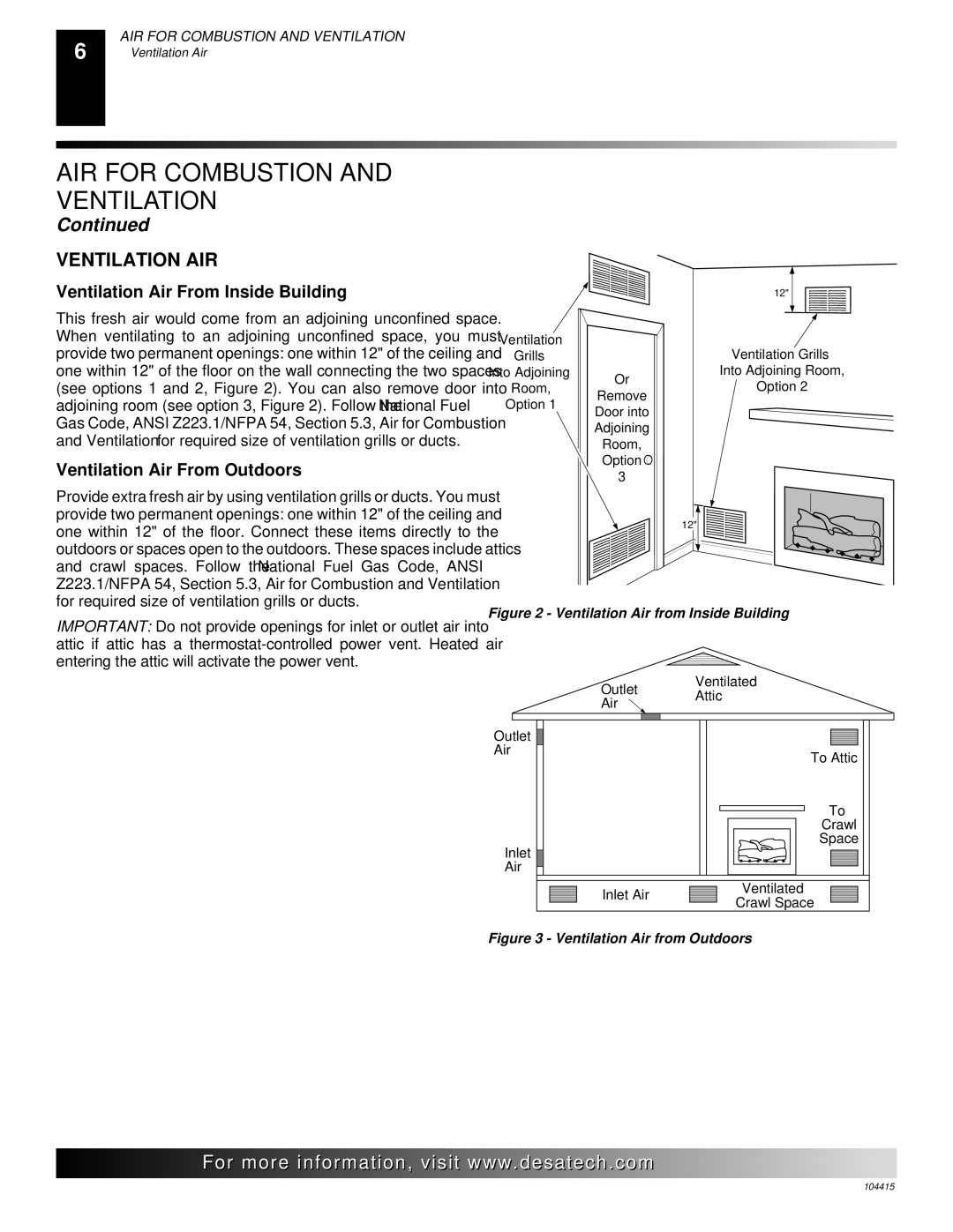 Desa A, B, C, A, C, B Ventilation AIR, Ventilation Air From Inside Building, Ventilation Air From Outdoors 