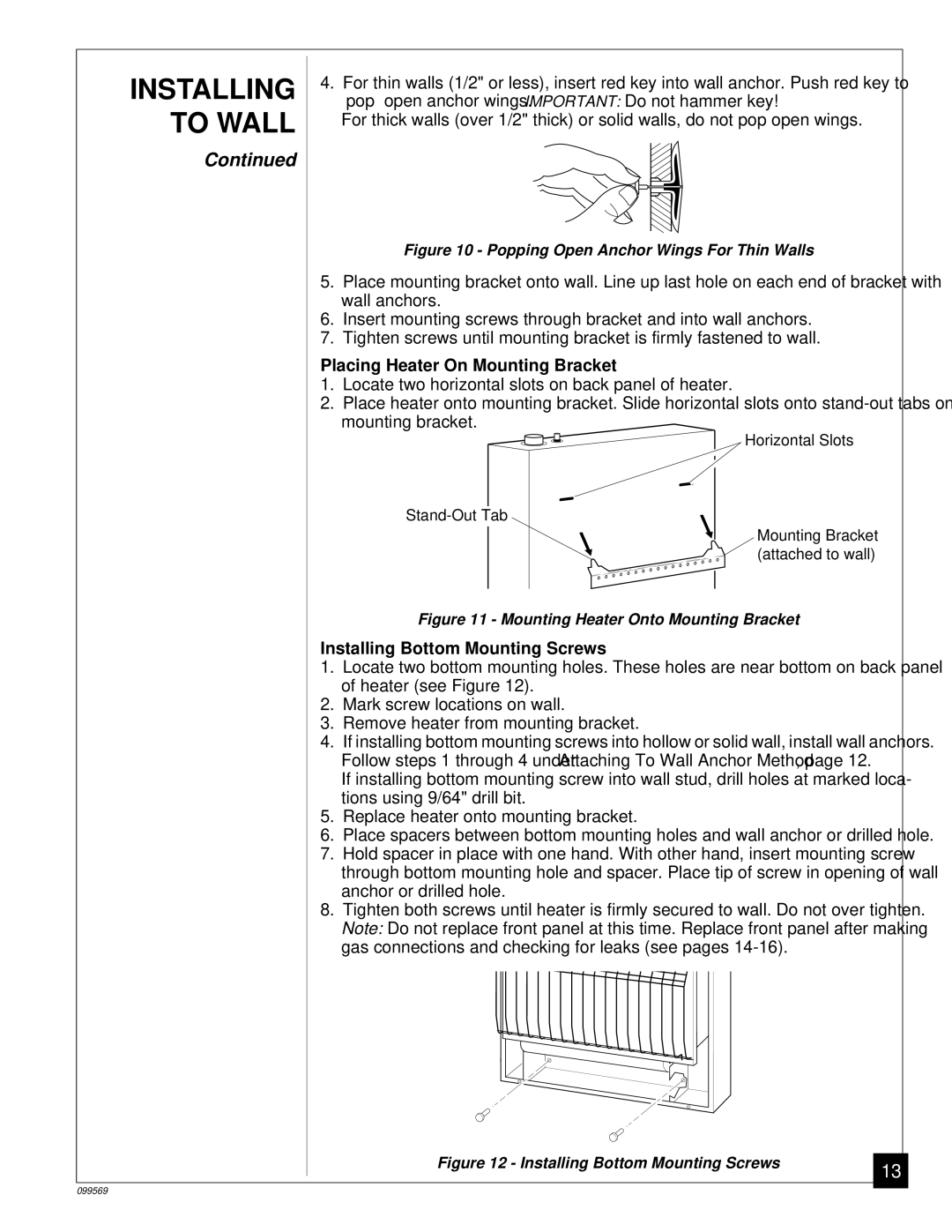 Desa A installation manual Placing Heater On Mounting Bracket, Installing Bottom Mounting Screws 