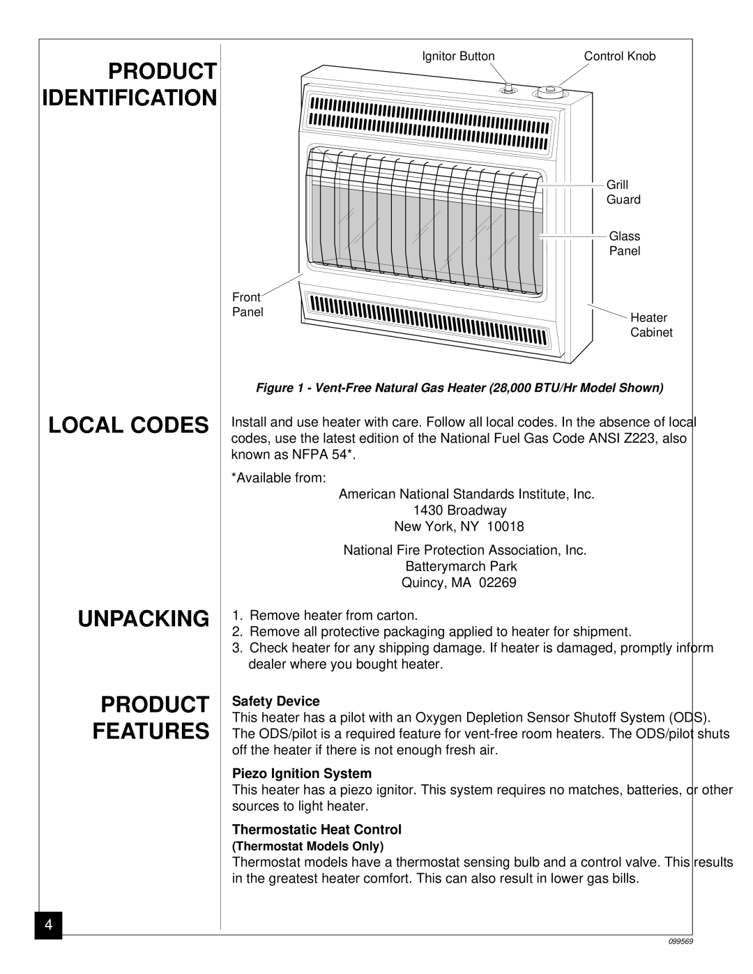 Desa A installation manual Product Identification, Local Codes, Unpacking 