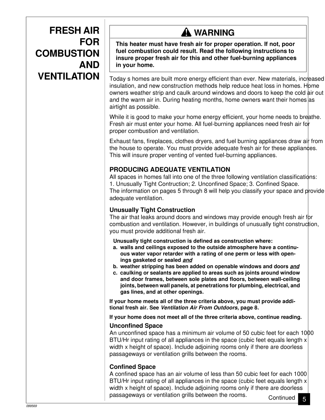 Desa installation manual Fresh AIR For, Combustion, Producing Adequate Ventilation 