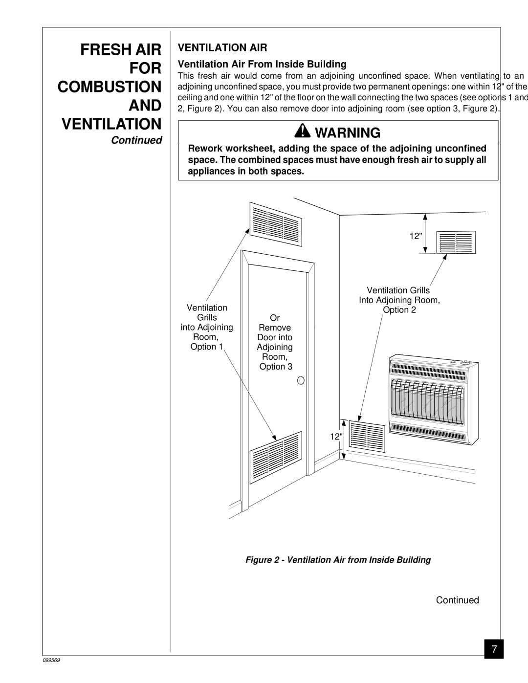 Desa installation manual Fresh AIR for Combustion and Ventilation, Ventilation AIR, Ventilation Air From Inside Building 