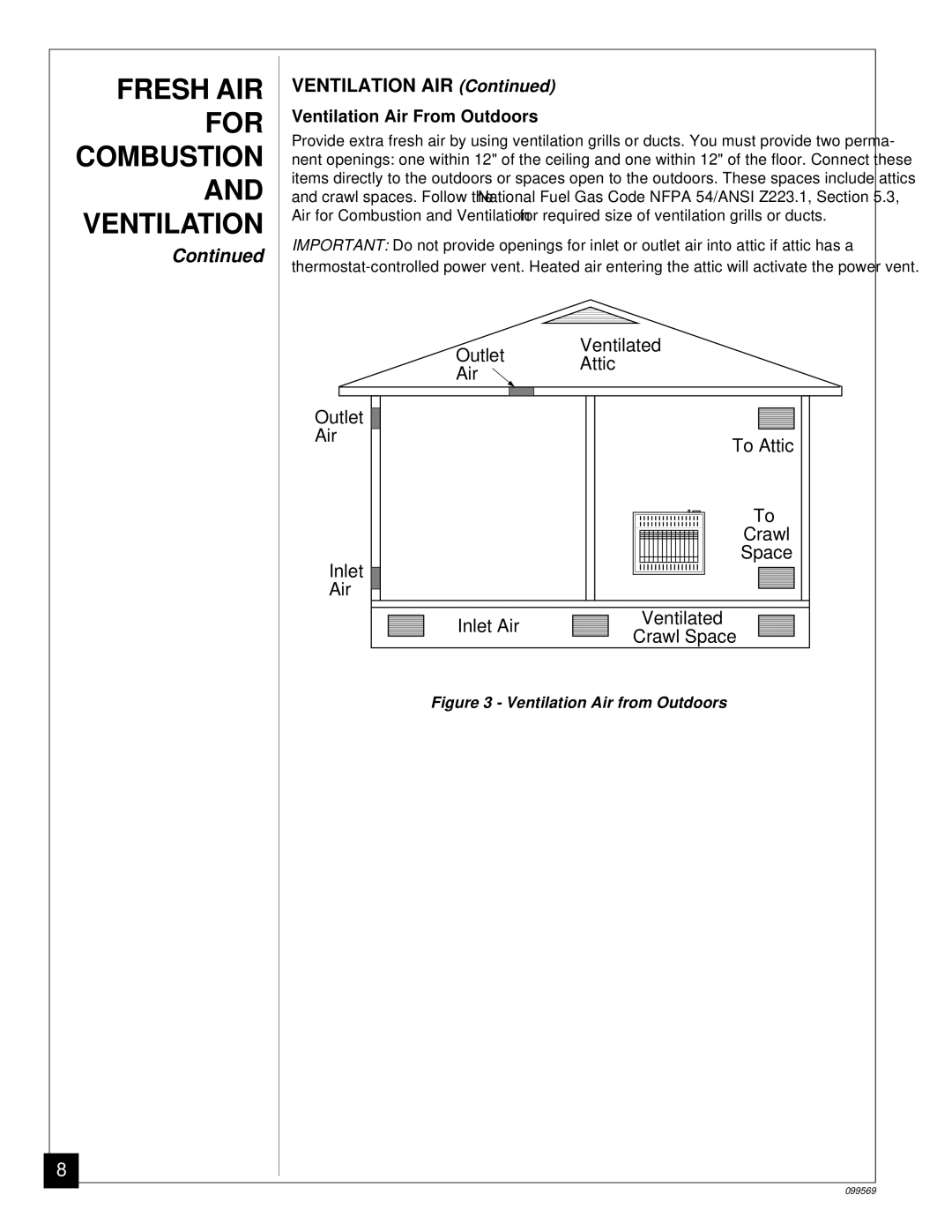 Desa installation manual Ventilation AIR, Ventilation Air From Outdoors 