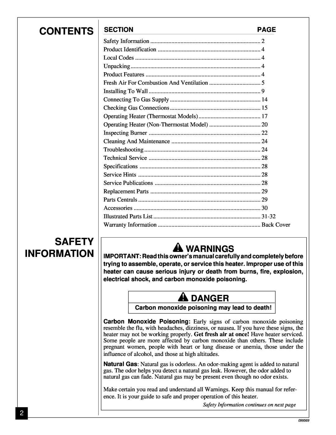 Desa A installation manual Contents, Safety, Information, electrical shock, and carbon monoxide poisoning 